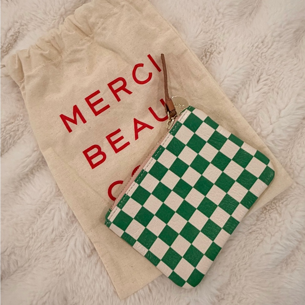Clare V. Fern Green Checkered Coin Purse